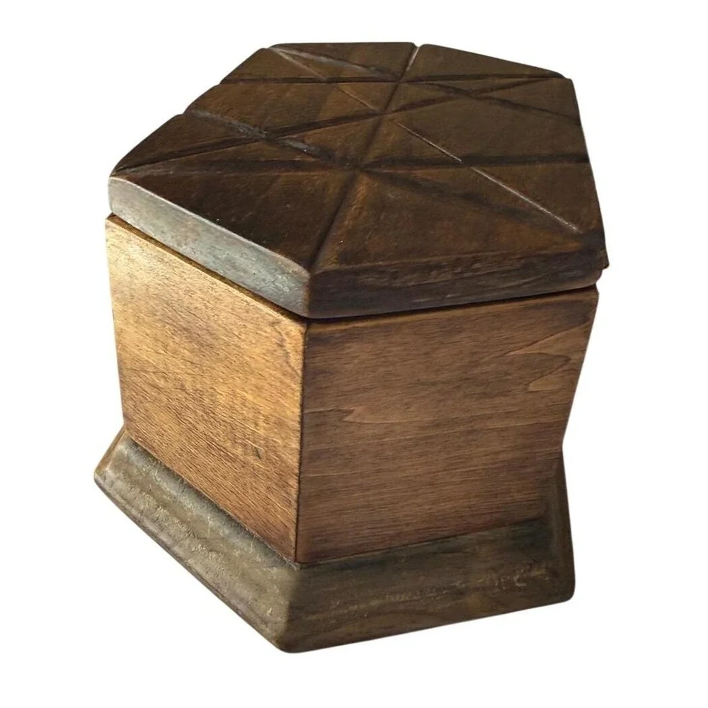 Vintage Hand Carved Wood Box‎ Geometric Star Hexagon MCM Keepsake Chest 8.5